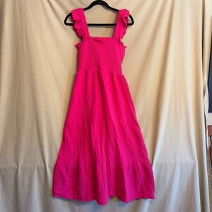 “New In” brand Girls’ Large Pink Tiered Ruffled Dress with Ruffled Straps